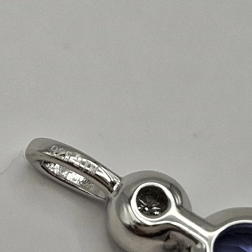 Sterling silver Tanzanite & Diamond 925 bezel set Pendant Charm - Picture 6 of 10